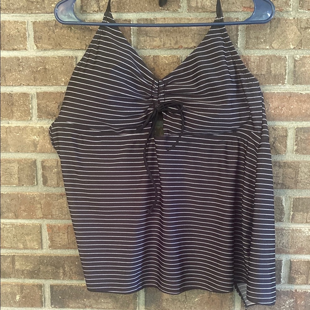 Time and Tru Black and White Striped Bikini Top